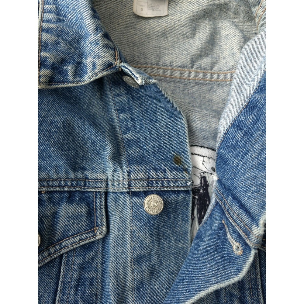 Vintage 90s Warner Bros. Looney Tunes Taz Bugs Bunny Denim Jean Jacket S - Picture 7 of 11